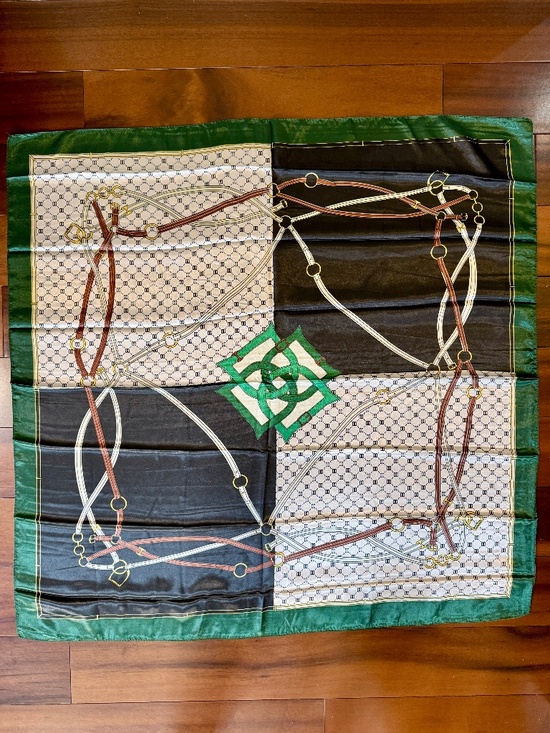Accessories - WOMEN'S GREEN SILKY FEEL ABSTRACT PRINTED SQUARE SCARF - NEW IN PACKAGE
